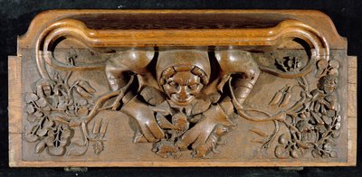 En misericord som viser et troll med enorme skuldre, New College Chapel, Oxford, sent på 1300-tallet (tre) av English School