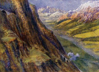 En fjellbane i Sveits (litho) av English School
