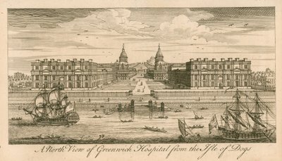 En nordlig utsikt over Greenwich Hospital, London, fra Isle of Dogs av English School