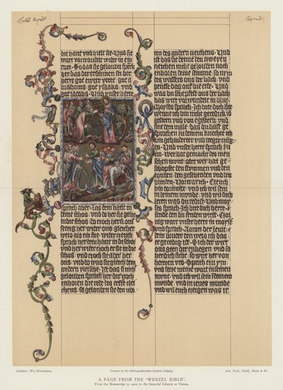 En side fra Wenzelbibelen (fargelitografi) av English School
