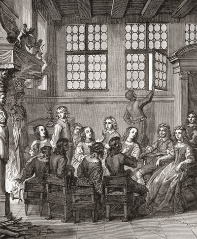 En fest på Duke of Newcastles House, frontispice til Natures Pictures av Margaret, hertuginne av Newcastle, 1656, fra A Short History of the English People av J. R. Green, utgitt 1893 av English School