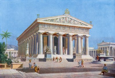 En uforlignelig helligdom for den store havguden: Poseidons tempel ved Paestum (farge litho) av English School