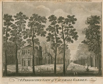En perspektivvisning av Vauxhall Garden, London av English School