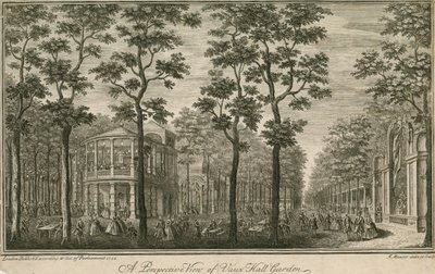 En perspektivvisning av Vauxhall Gardens, London av English School