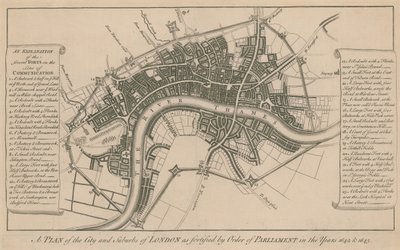 En plan over byen og forstedene til London som befestet etter ordre fra parlamentet i årene 1642 og 1643 av English School