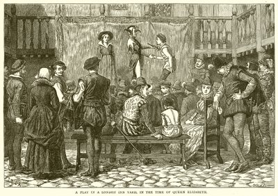 Et skuespill i en London Inn Yard, på dronning Elizabeths tid av English School