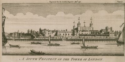 Et sørprospekt av Tower of London av English School