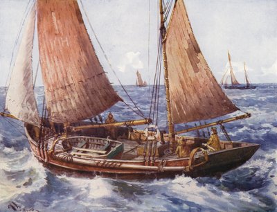 En tråler til sjøs (farge litho) av English School