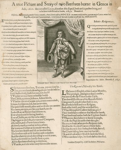 Et sant bilde og en historie om to brødre født i Genova i Italia, 1620 av English School