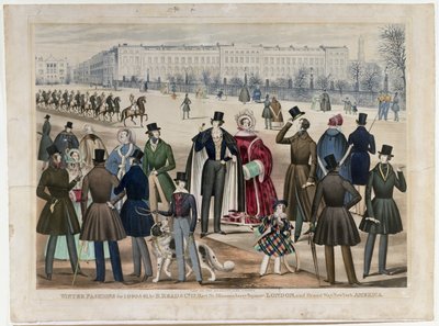 En utsikt i Regents Park, London, som viser vintermoter i 1840 og 1841, utgitt av B.Read & Co, 1840 (akvatint på papir) av English School