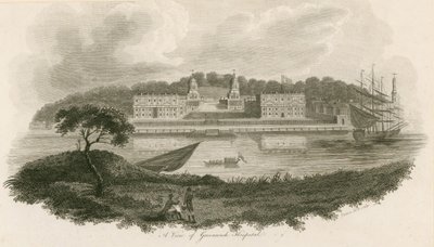 Utsikt over Greenwich Hospital, London av English School