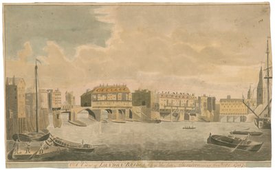 En utsikt over Old London Bridge før endringer, som i 1757 av English School