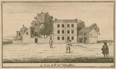 Utsikt over Sir John Oldcastle Tavern and Garden, i Cold Bath Fields av English School