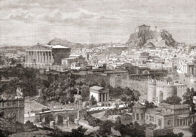 Utsikt over det gamle Athen, Hellas. Fra The Review of Reviews, publisert 1891 av English School