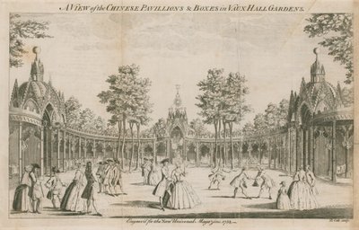 Eine Ansicht der chinesischen Pavillons und Boxen in den Vauxhall-Gärten, London von English School