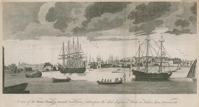 En utsikt over Themsen mot London, tatt fra Lord Ligoniers Head i Fishers Lane, Greenwich av English School