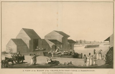 Utsikt over bassenget til Grand Junction Canal i Paddington, London av English School