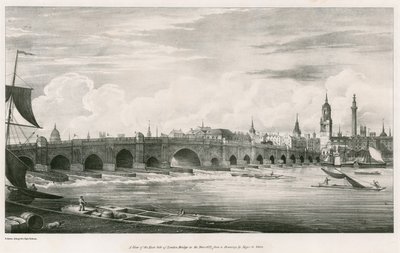 En utsikt over østsiden av London Bridge i år 1827 av English School
