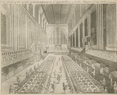 En utsikt over innsiden av Guildhall slik den så ut på Lord Mayors Day, 1761 av English School