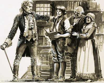 En velstående nabo ser Samuel Johnson jobbe i en bokhandel av English School