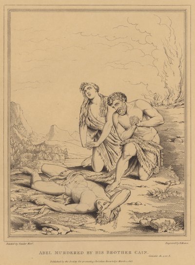 Abel myrdet av sin bror Kain, Genesis (gravering) av English School