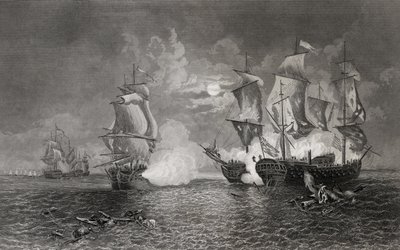 Handling mellom Bonhomme Richard og Serapis, 23. september 1779 (gravering) av English School