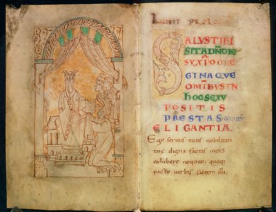 Legg til 33241 ff.1v-2 Dronning Emmas kone til Ethelred II og Cnut mottar boken fra forfatteren; Stor `S