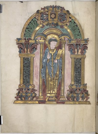 Legge til. 49598, f.97v, St Swithun, Benedictional of St Aethelwold, 971-984 (vellum) av English School