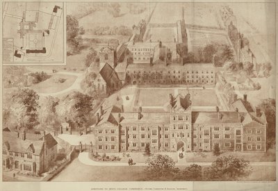 Tillegg til Jesus College, Cambridge (gravering) av English School