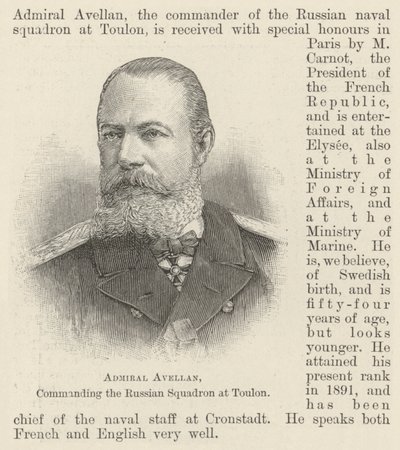 Admiral Avellan, kommanderte den russiske skvadronen ved Toulon (gravering) av English School