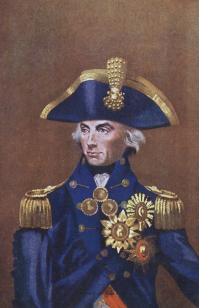 Admiral Lord Nelson, portrett (farge litho) av English School
