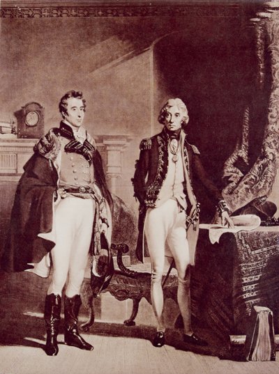 Admiral Nelson (1758-1805) med oberst Sir Arthur Wellesley (1769-1852) hertugen av Wellington av English School