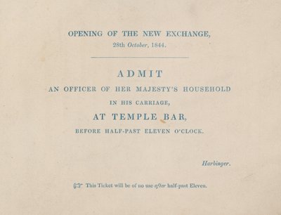 Adgangsbillett til åpningen av den nye Royal Exchange, London, 29. oktober 1844 av English School