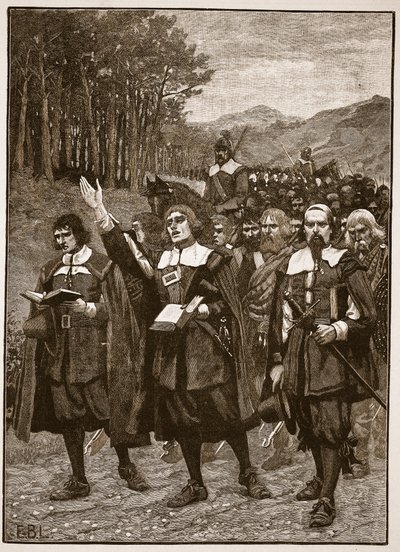 Advance of the Covenanters over grensen til England, illustrasjon fra Cassells Illustrated History of England (sepiafoto) av English School