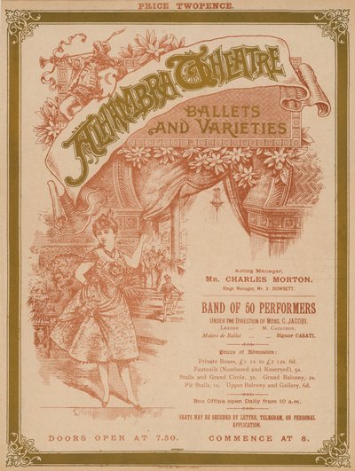 Annonse for Alhambra Theatre, Leicester Square, London av English School