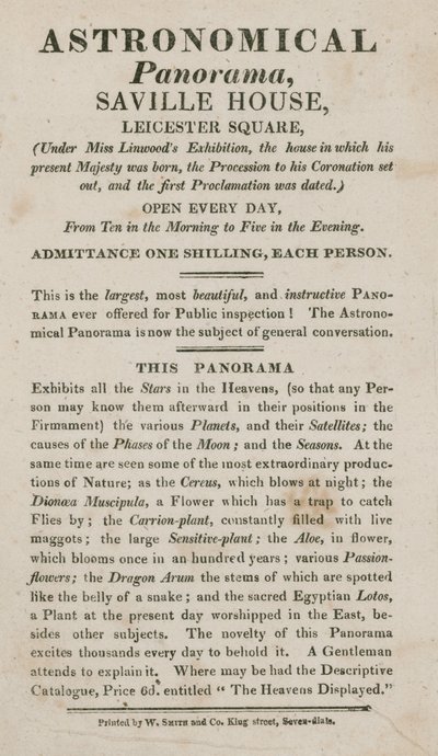 Annonse for Astronomical Panorama, Saville House, Leicester Square, London av English School
