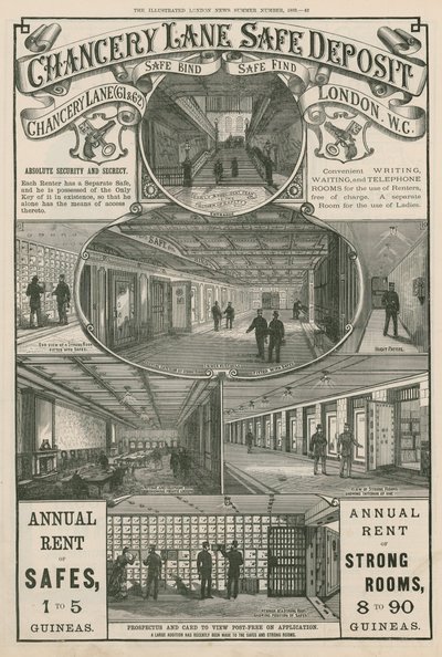 Annonse for Chancery Lane Safe Deposit, 61 & 62 Chancery Lane, London av English School