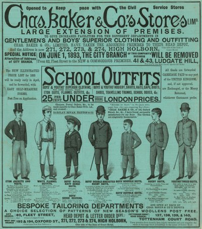 Annonse for Chas Baker & Cos Stores av English School