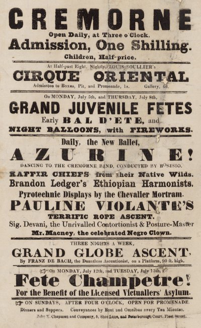 Annonse for Cremorne Gardens, London av English School