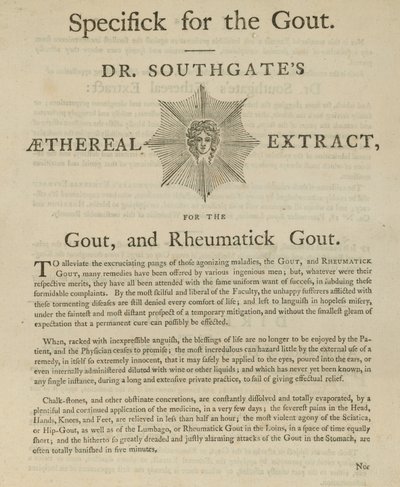 Annonse for Dr Southgates Eterisk ekstrakt for gikt og revmatisk gikt av English School