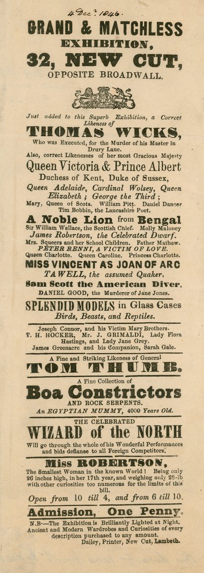 Annonse for Fergusons Grand and Oriental Promenade and Exhibition, 32 New Cut, Lambeth, London av English School
