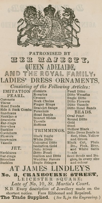 Annonse for James Lindleys, 3 Cranbourne Street, Leicester Square, London av English School