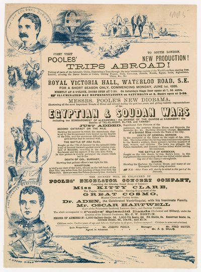 Annonse for Joseph Pooles utenlandsreiser, Royal Victoria Hall, Waterloo Road, London av English School