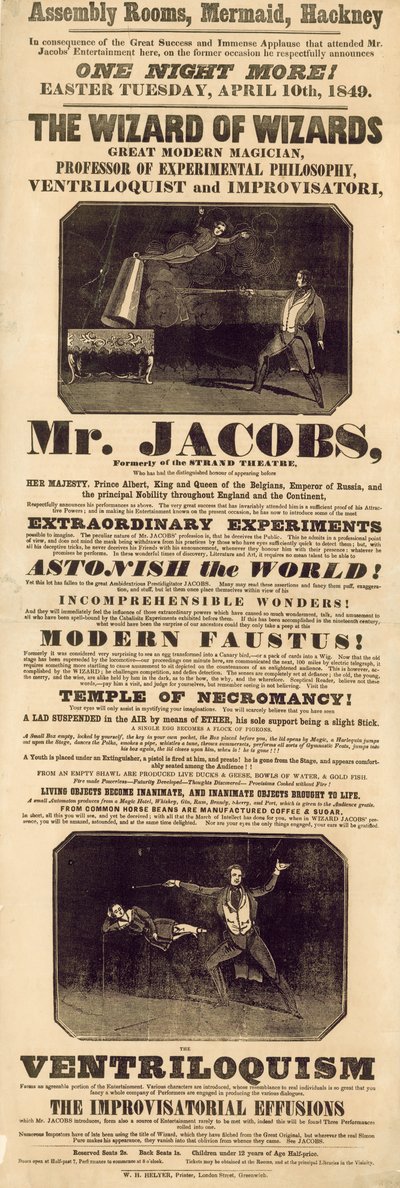 Annonse etter Mr Jacobs, tryllekunstner og buktaler av English School