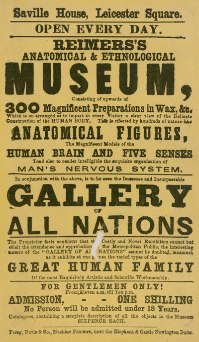 Annonse for Reimerss anatomiske og etnologiske museum av English School