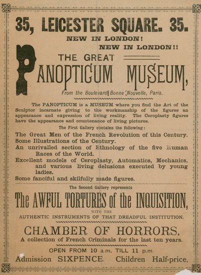 Annonse for The Great Panopticum Museum, 35 Leicester Square, London, 1854 av English School