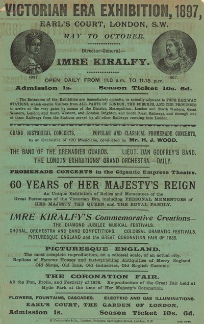 Annonse for Victorian Era Exhibition, 1897, på Earls Court av English School