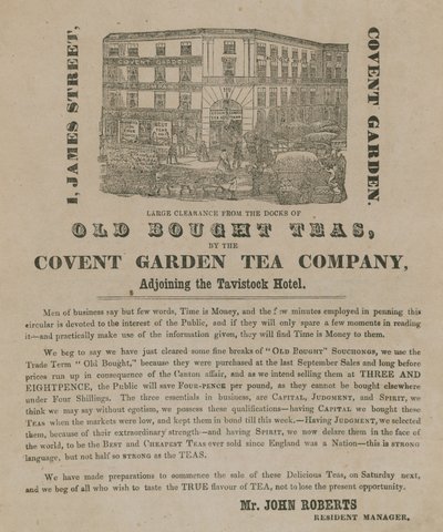 Annonse for gammel kjøpt te fra Covent Garden Tea Company av English School