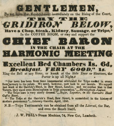 Annonse for Garricks Head, Bow Street av English School