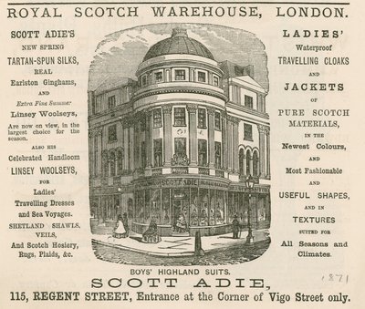 Annonse for Royal Scotch Warehouse, 115 Regent Street, London av English School